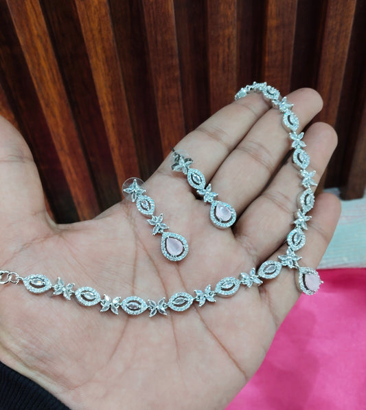 Pink Silver CZ Necklace Jewellery Berlin Set