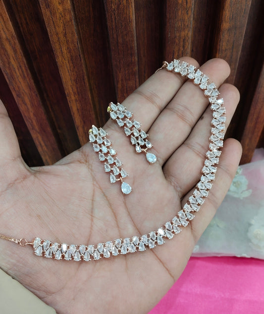 White Rose CZ Necklace Jewellery Glendale Set
