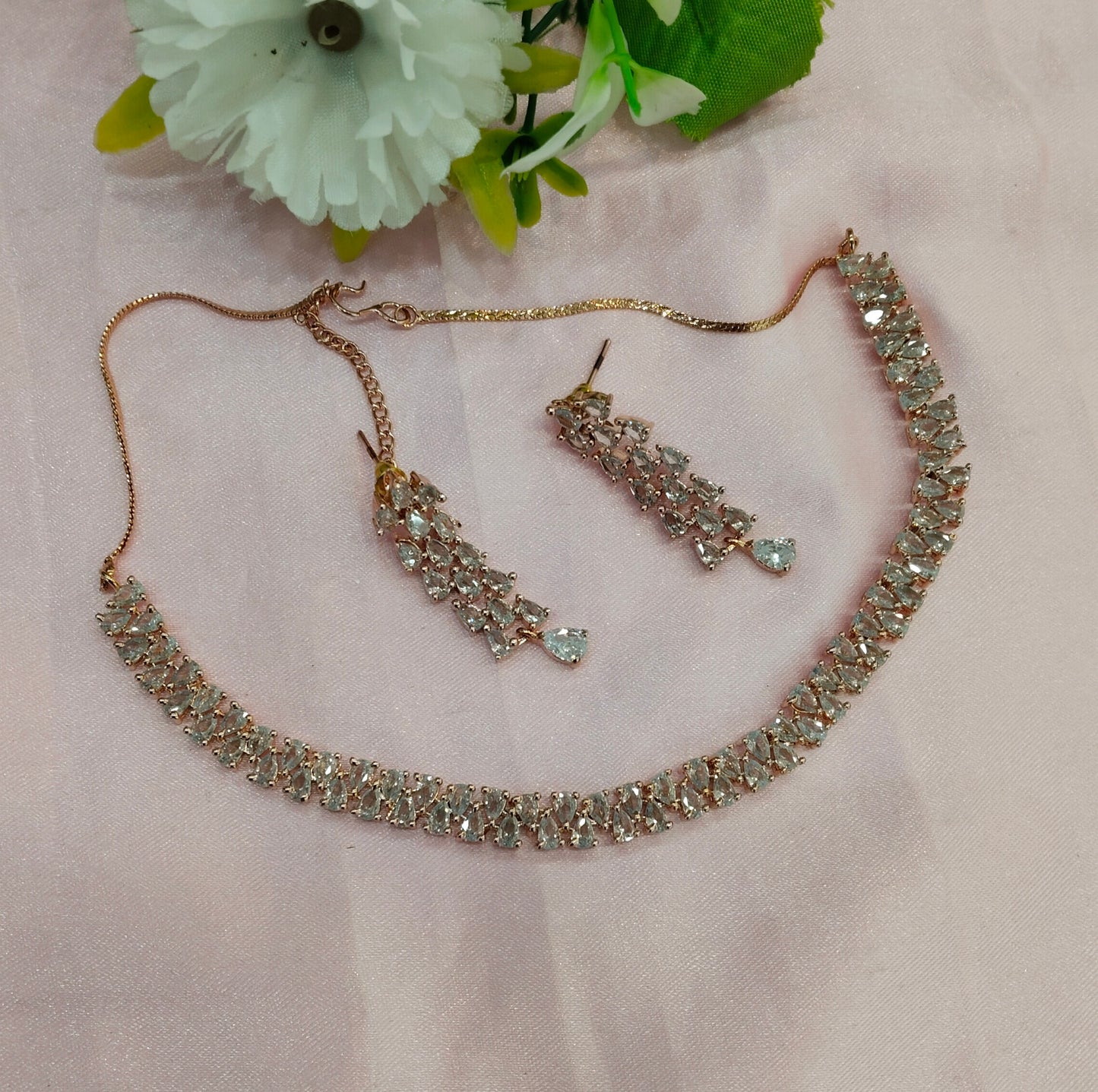 White Rose CZ Necklace Jewellery Glendale Set