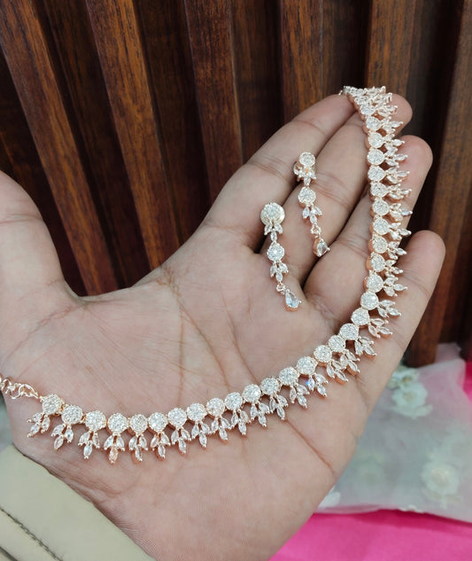 White Rose CZ Necklace Jewellery Glendale Set