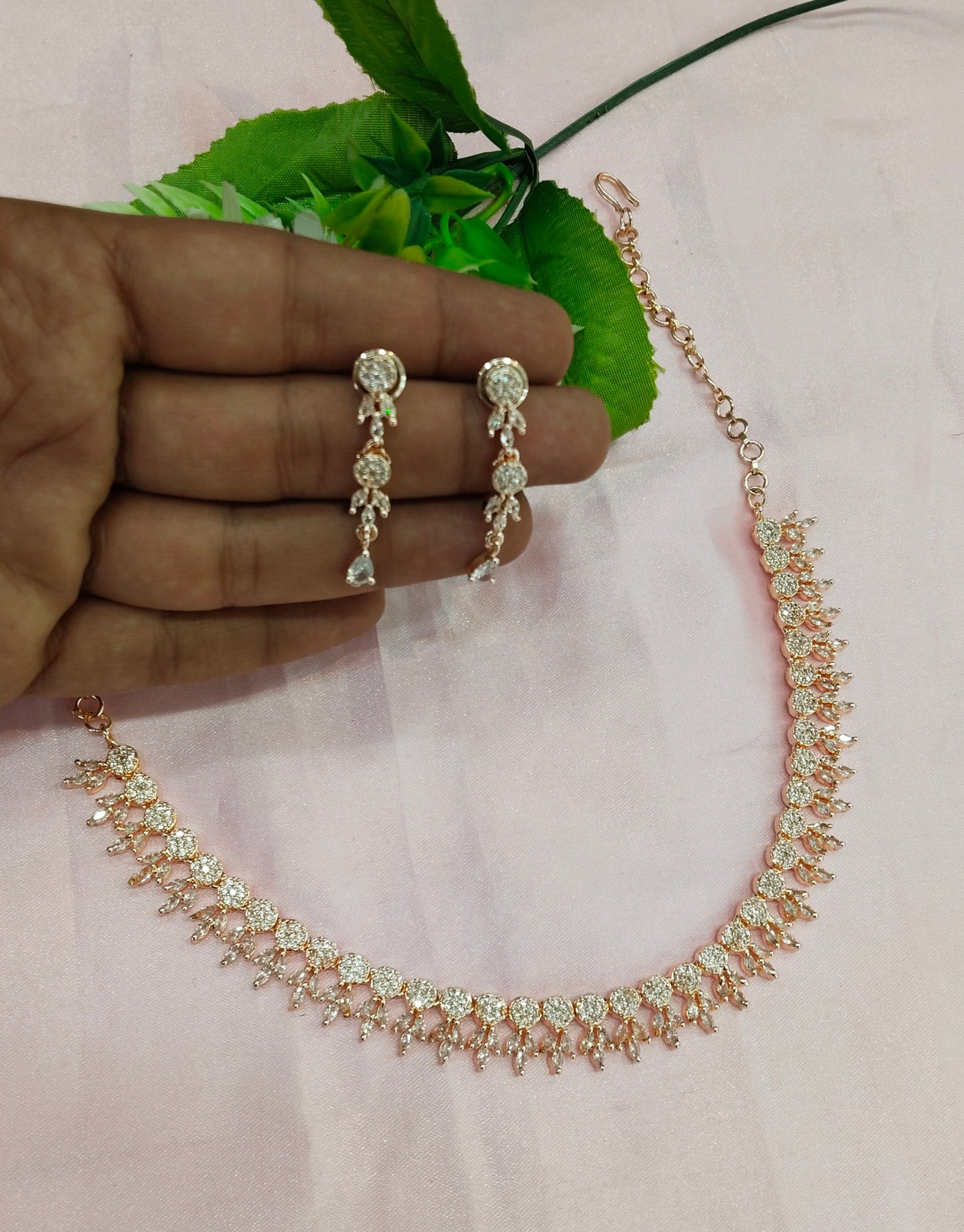 White Rose CZ Necklace Jewellery Glendale Set