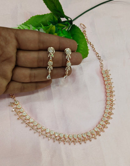 White Rose CZ Necklace Jewellery Glendale Set