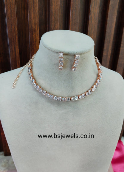 White Rose CZ Necklace Jewellery Glendale Set