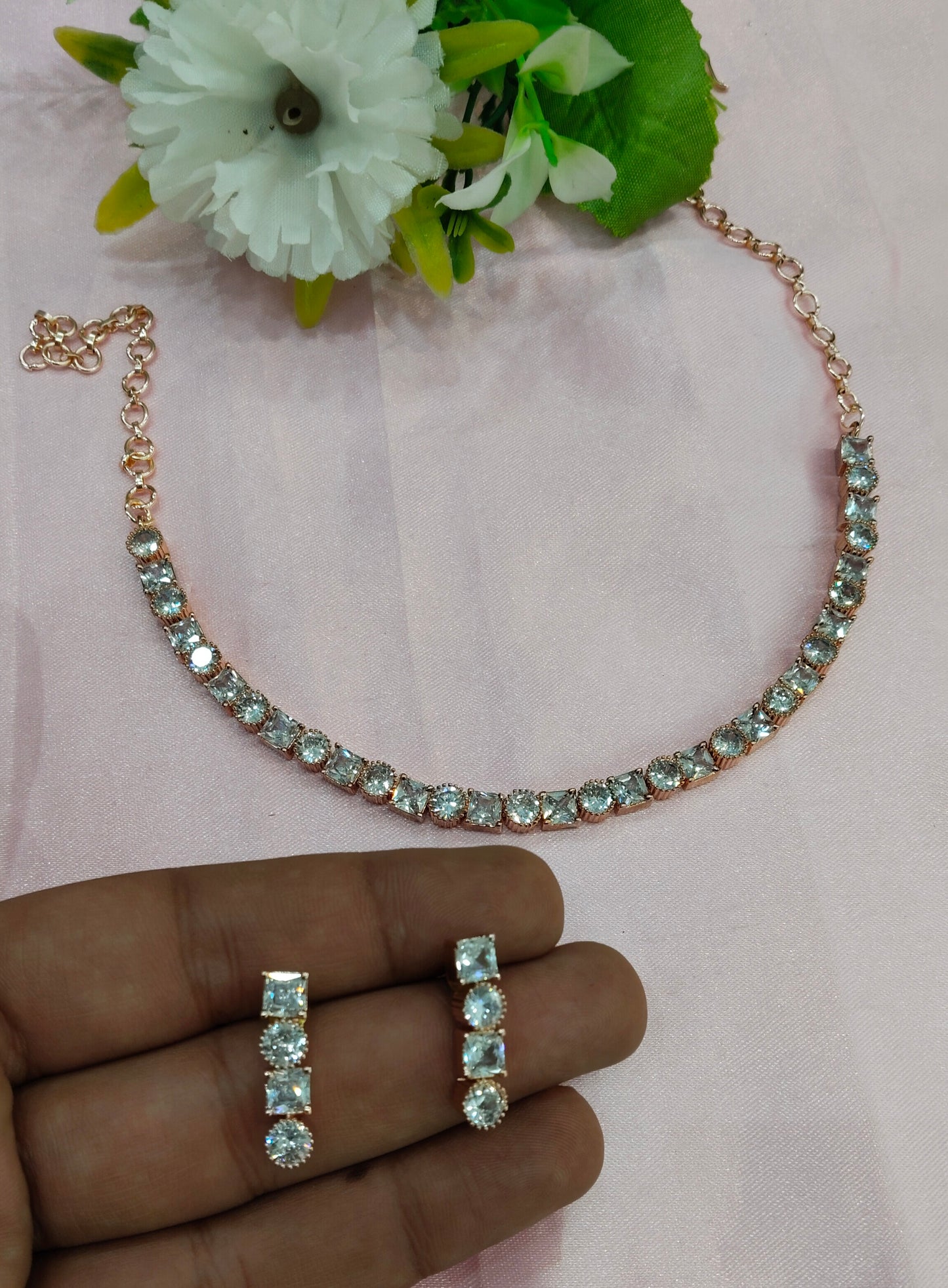 White Rose CZ Necklace Jewellery Glendale Set