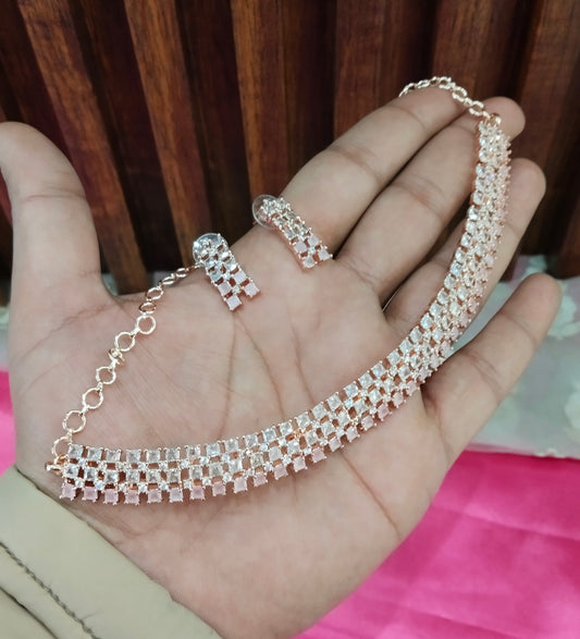 Pink Rose CZ Necklace Jewellery Glendale Set