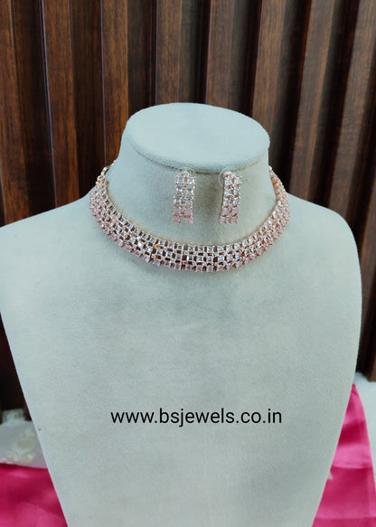Pink Rose CZ Necklace Jewellery Glendale Set