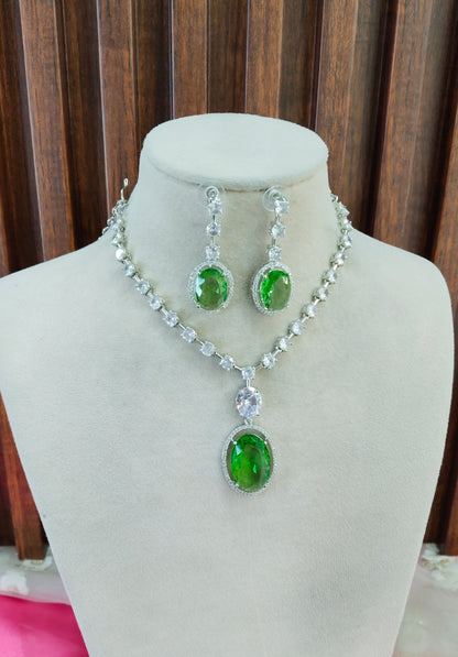 Light Green Silver CZ Necklace Jewellery Fairfield Set