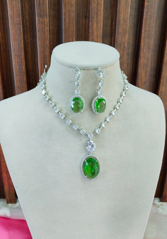 Light Green Silver CZ Necklace Jewellery Fairfield Set