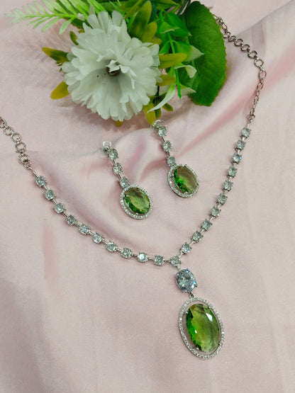 Light Green Silver CZ Necklace Jewellery Fairfield Set