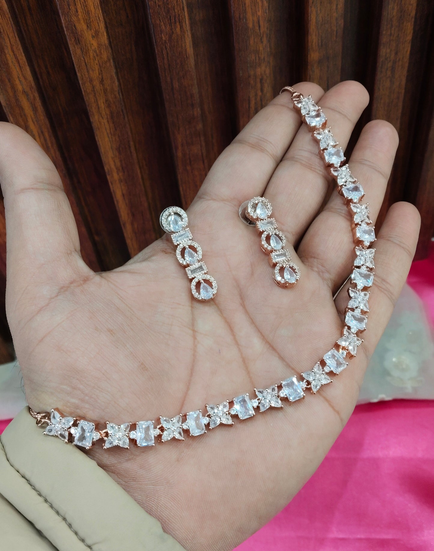 White Rose CZ Necklace Jewellery Holmdel Set