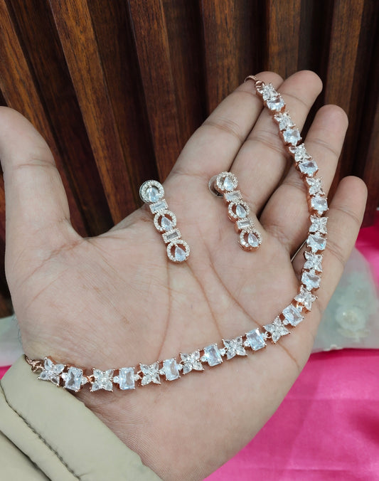 White Rose CZ Necklace Jewellery Holmdel Set