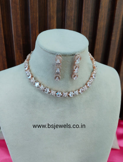 White Rose CZ Necklace Jewellery Holmdel Set