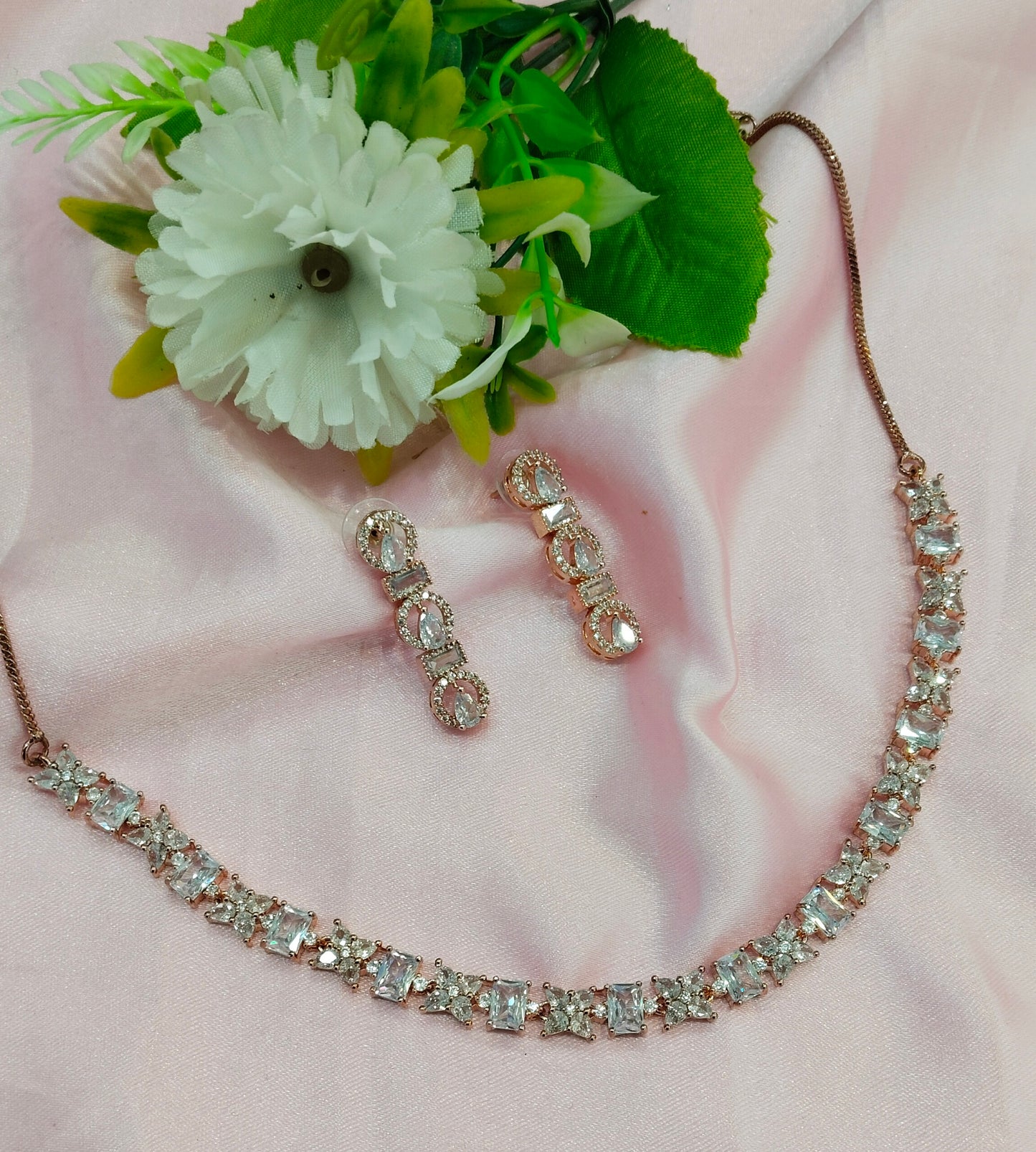 White Rose CZ Necklace Jewellery Holmdel Set