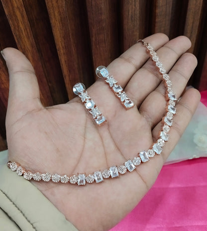 White Rose CZ Necklace Jewellery Holmdel Set