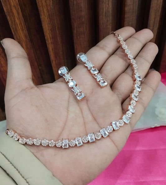 White Rose CZ Necklace Jewellery Holmdel Set