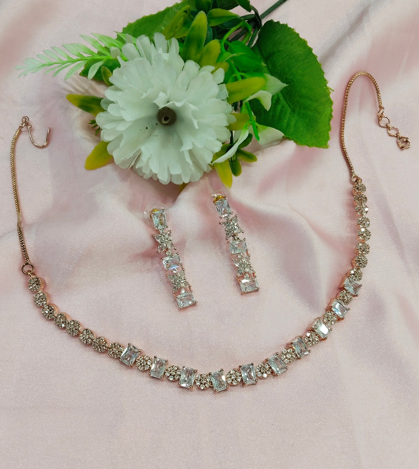 White Rose CZ Necklace Jewellery Holmdel Set