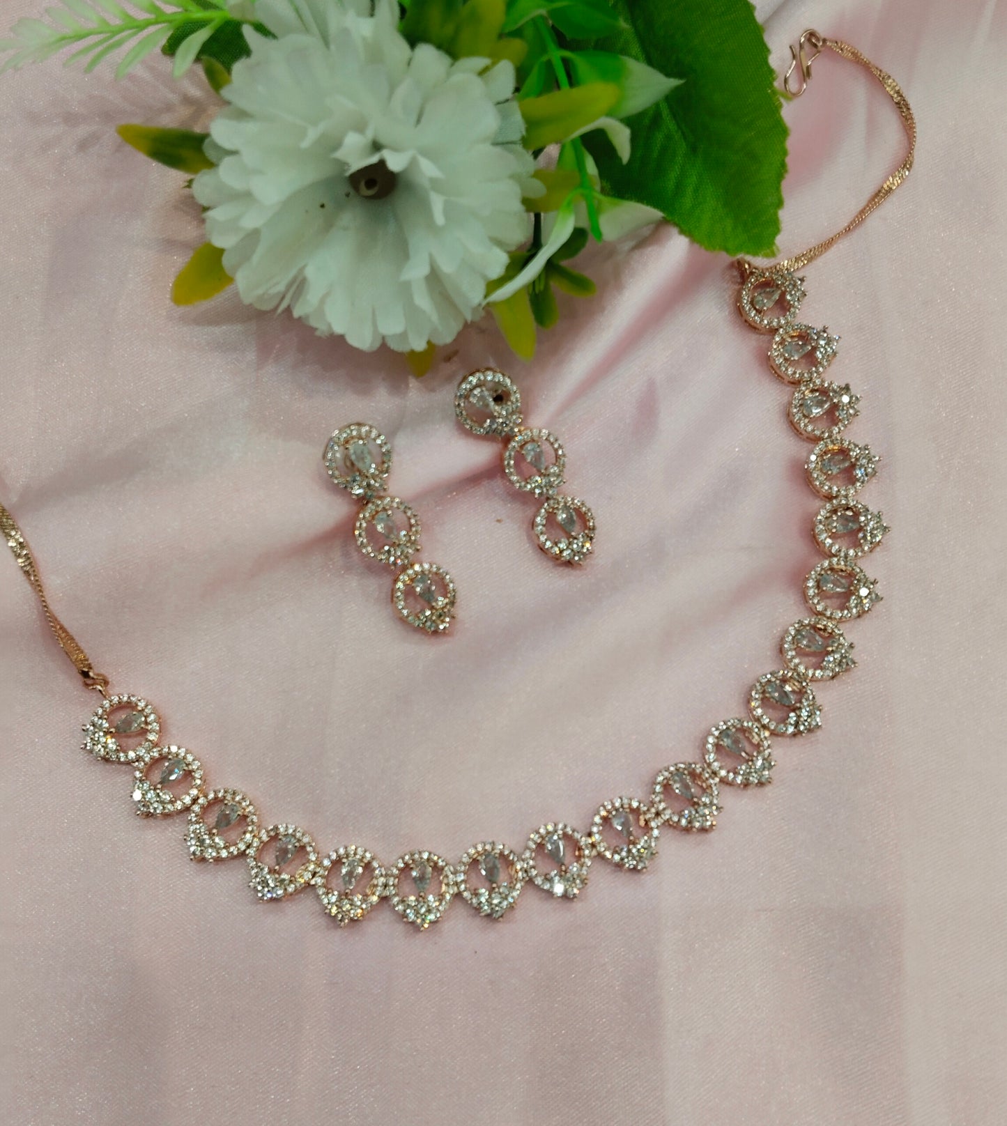 White Rose CZ Necklace Jewellery Holmdel Set