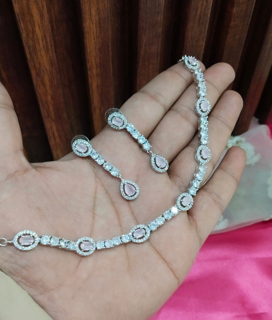 Pink Silver CZ Necklace Jewellery Holmdel Set
