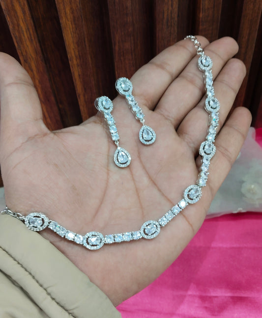 White Silver CZ Necklace Jewellery Holmdel Set