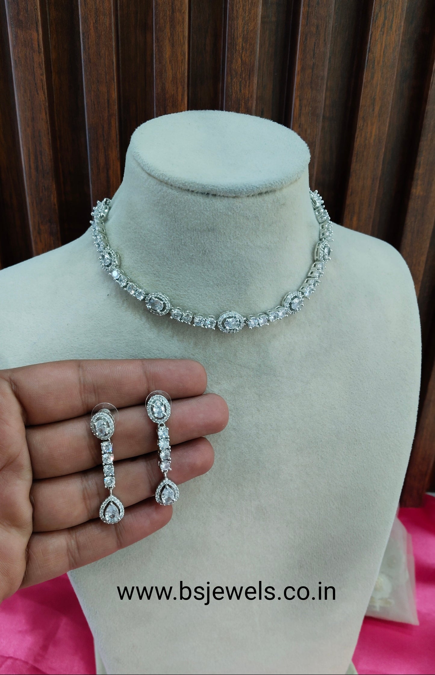 White Silver CZ Necklace Jewellery Holmdel Set
