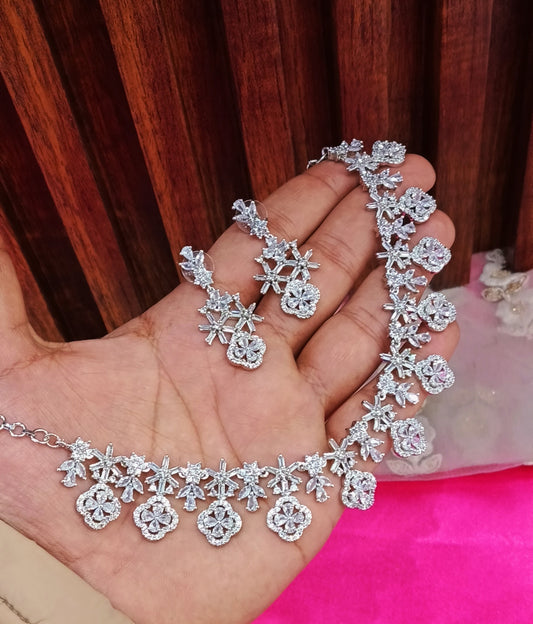 Silver American Diamond Cz Necklace Jewellery Holmdel Set