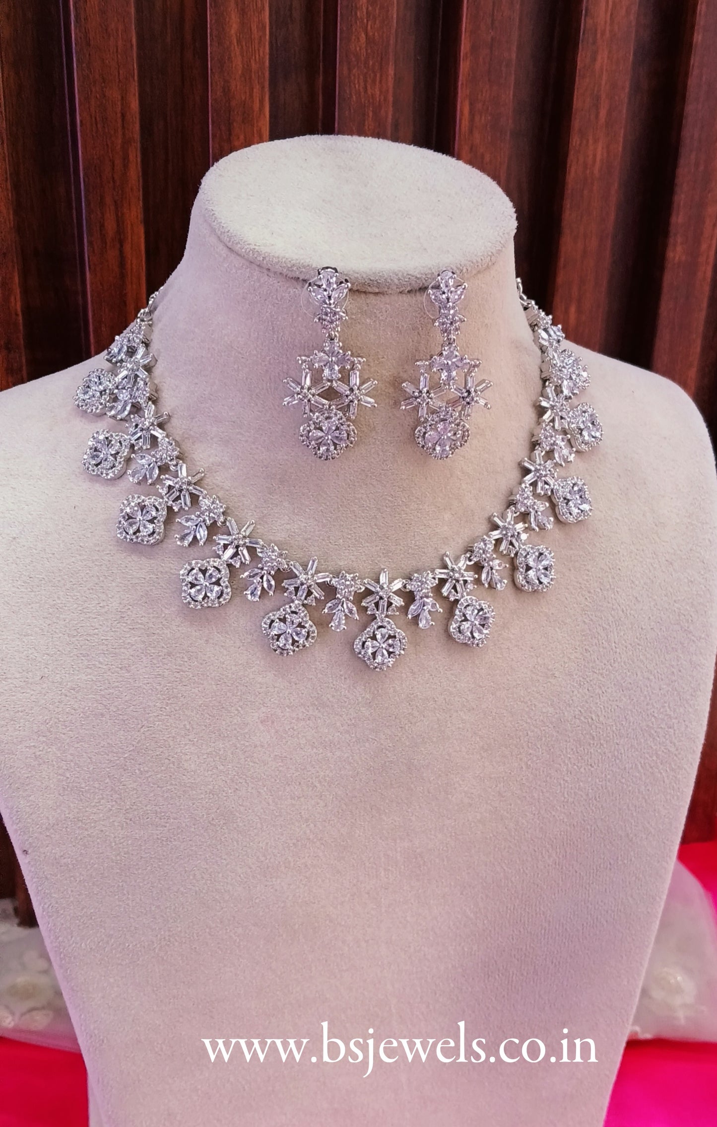 Silver American Diamond Cz Necklace Jewellery Holmdel Set