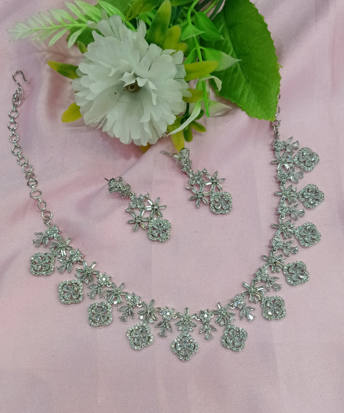 Silver American Diamond Cz Necklace Jewellery Holmdel Set