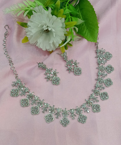 Silver American Diamond Cz Necklace Jewellery Holmdel Set