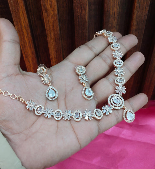 White Rose CZ Necklace Jewellery Corona Set