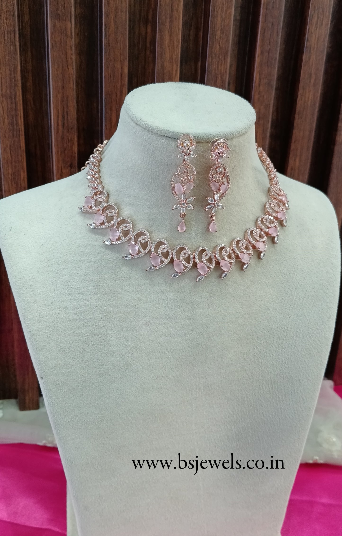Rose Pink American Diamond Cz Necklace Jewellery Calm Set