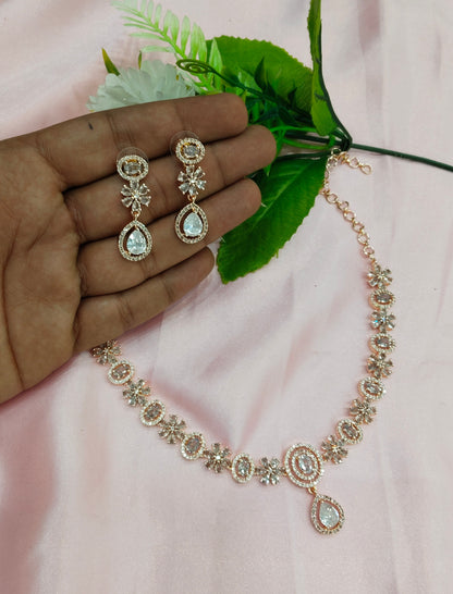 White Rose CZ Necklace Jewellery Corona Set