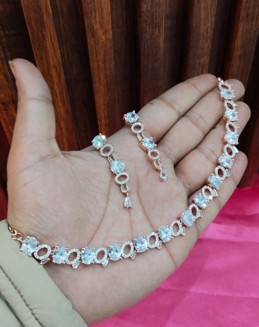 White Rose CZ Necklace Jewellery Laila Set