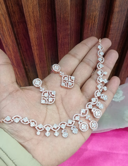 Rose Clear American Diamond Cz Necklace Jewellery Pasoori Set