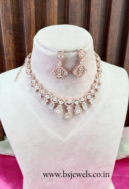Rose Clear American Diamond Cz Necklace Jewellery Pasoori Set