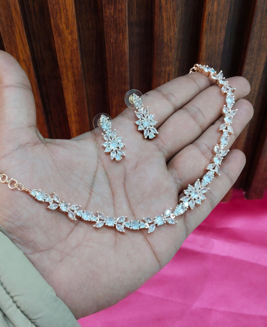 White Rose CZ Necklace Jewellery Frisco Set