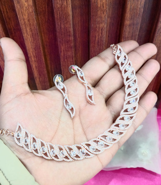 Rose Clear American Diamond Cz Necklace Jewellery Change Set