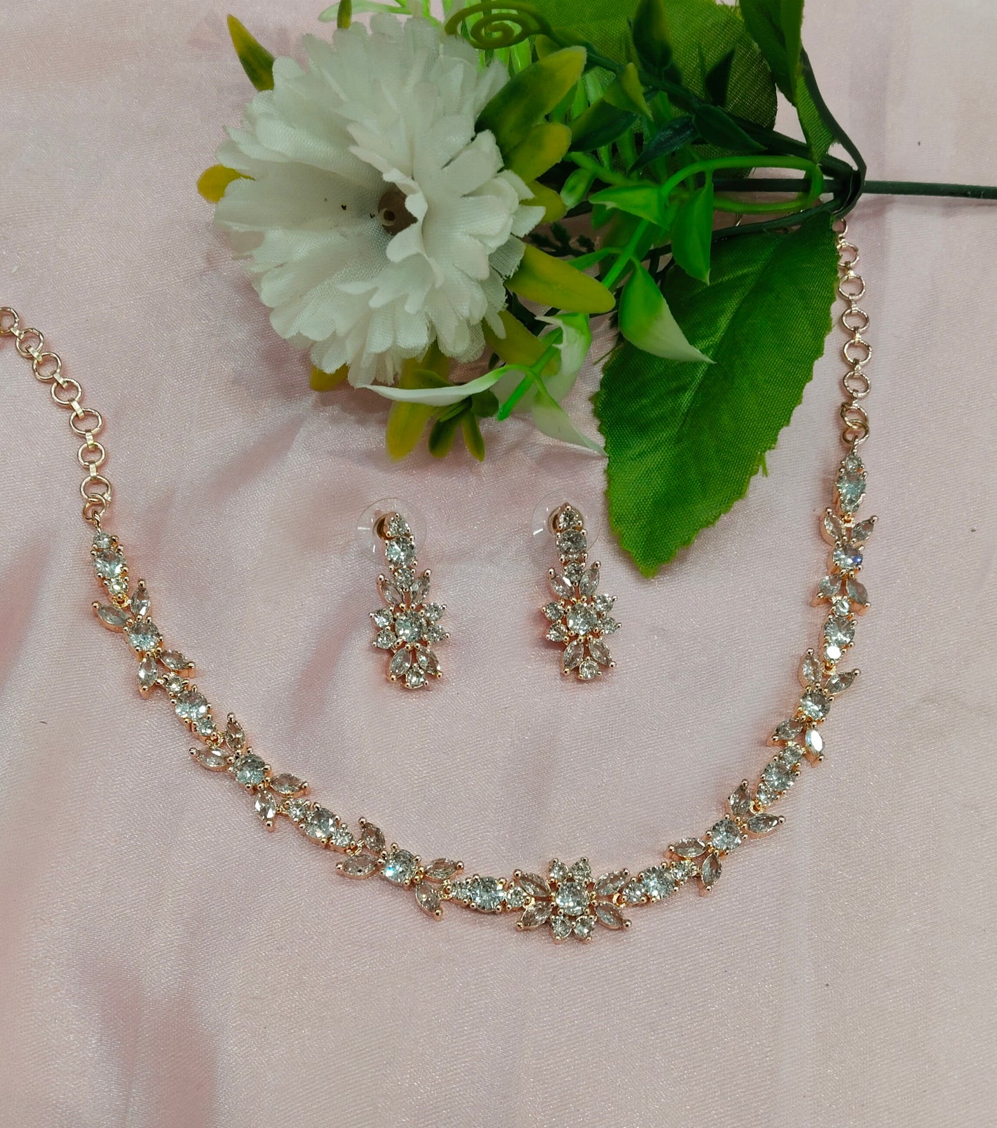 White Rose CZ Necklace Jewellery Frisco Set