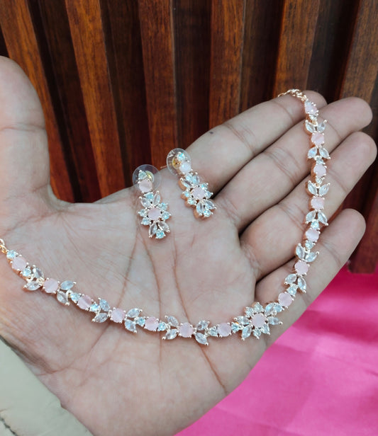 Pink Rose CZ Necklace Jewellery Frisco Set