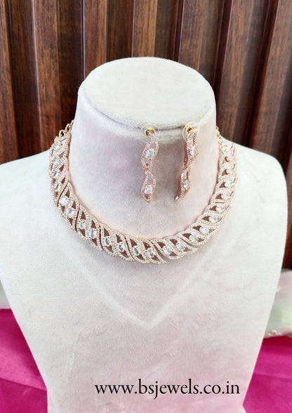 Rose Clear American Diamond Cz Necklace Jewellery Change Set