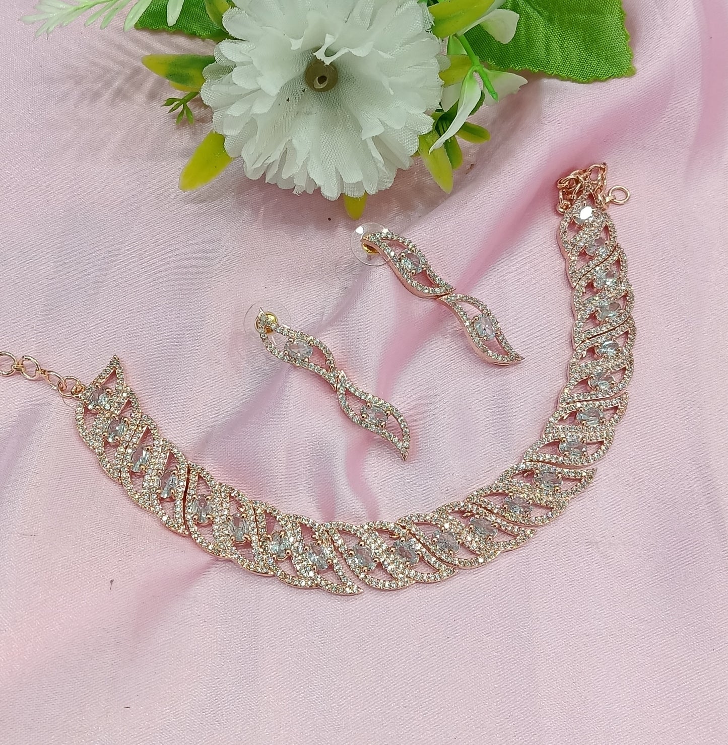 Rose Clear American Diamond Cz Necklace Jewellery Change Set