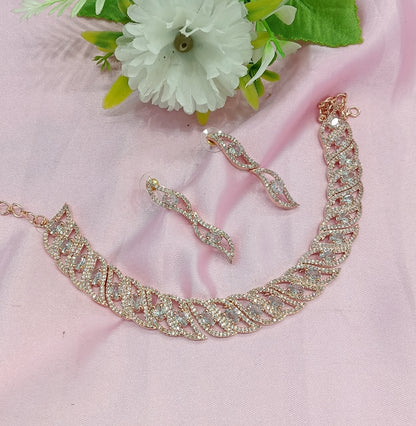Rose Clear American Diamond Cz Necklace Jewellery Change Set