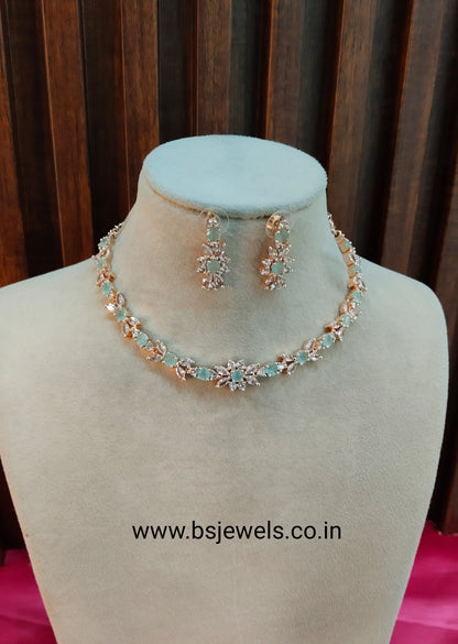 Pista Rose CZ Necklace Jewellery Frisco Set