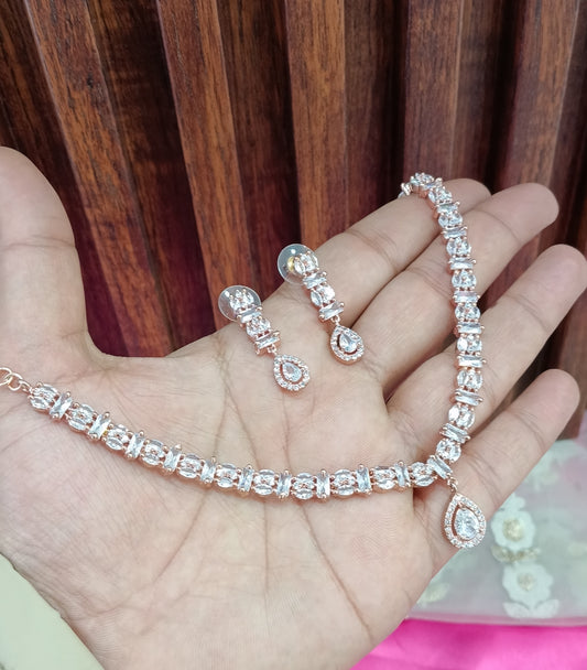 Rose Clear American Diamond Cz Necklace Jewellery Dilpreet Set