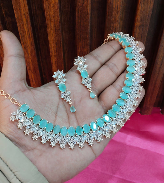 Pista Rose CZ Necklace Jewellery Vallejo Set