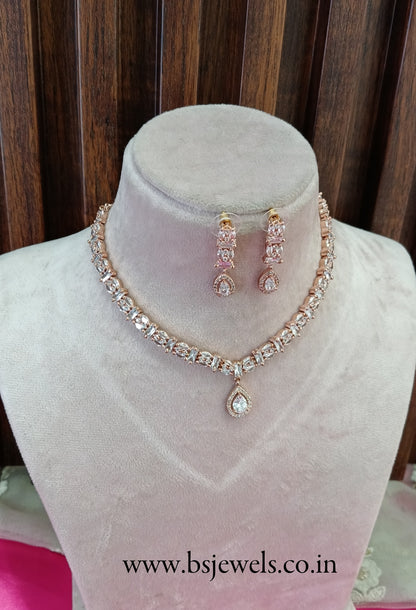Rose Clear American Diamond Cz Necklace Jewellery Dilpreet Set
