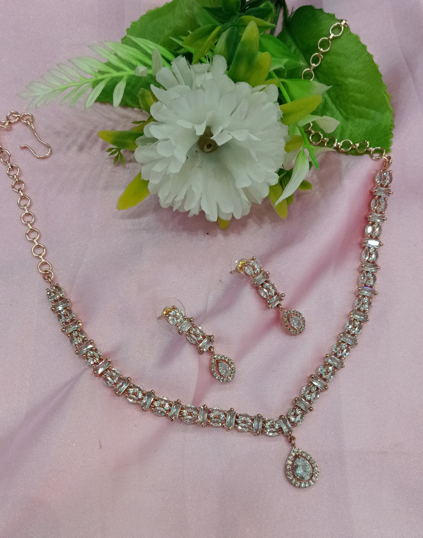 Rose Clear American Diamond Cz Necklace Jewellery Dilpreet Set