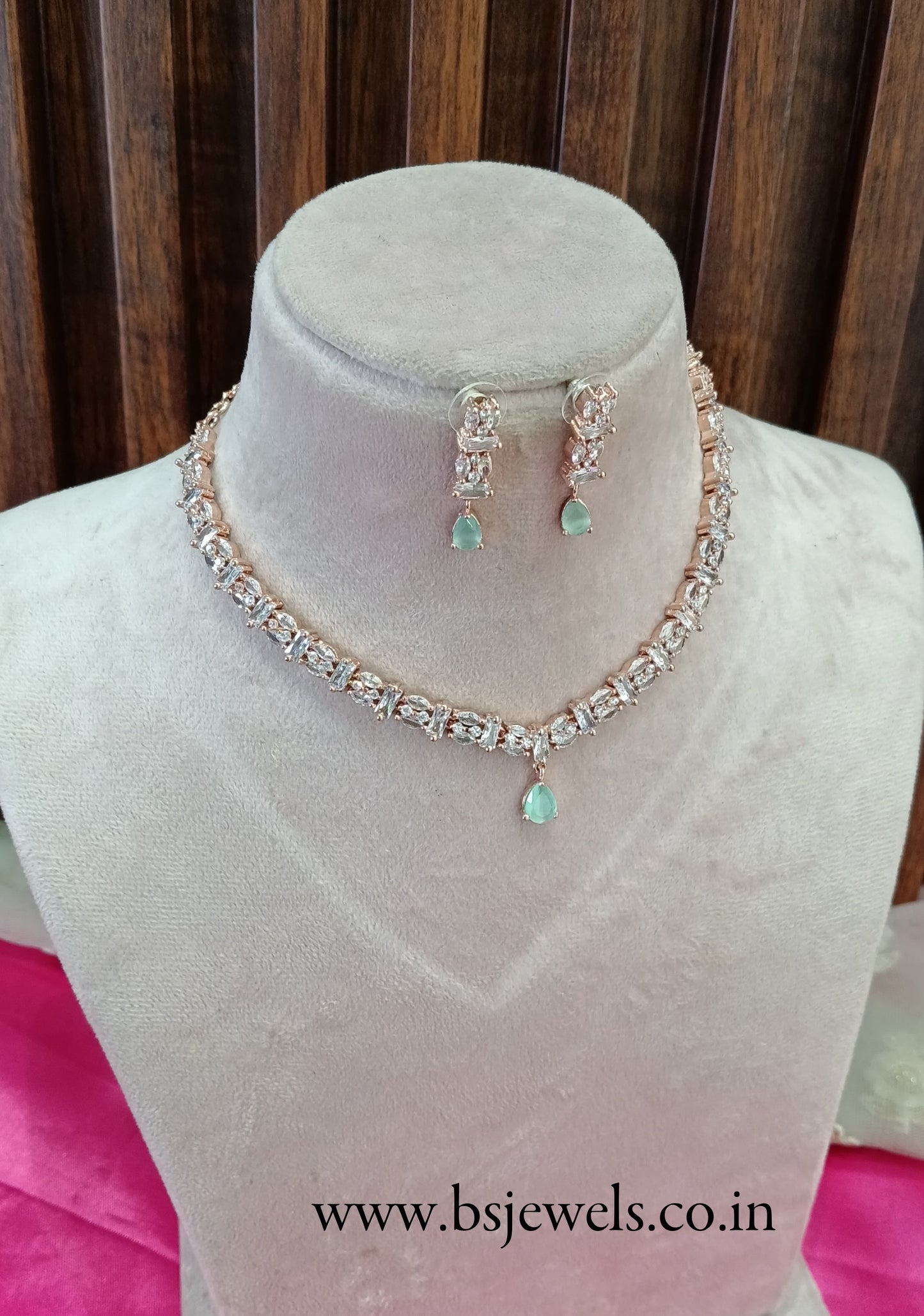 Rose Pista American Diamond Cz Necklace Jewellery Dilpreet Set