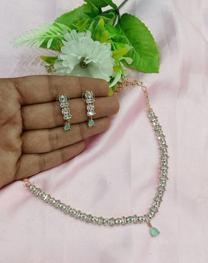 Rose Pista American Diamond Cz Necklace Jewellery Dilpreet Set