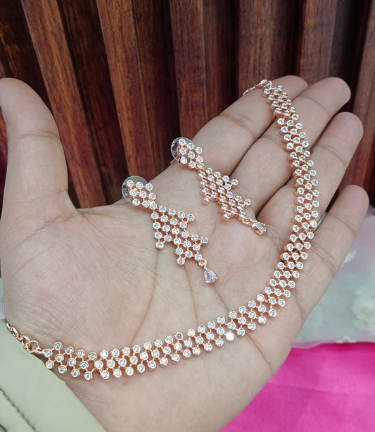 Rose Gold American Diamond Cz Necklace Jewellery Fontana Set