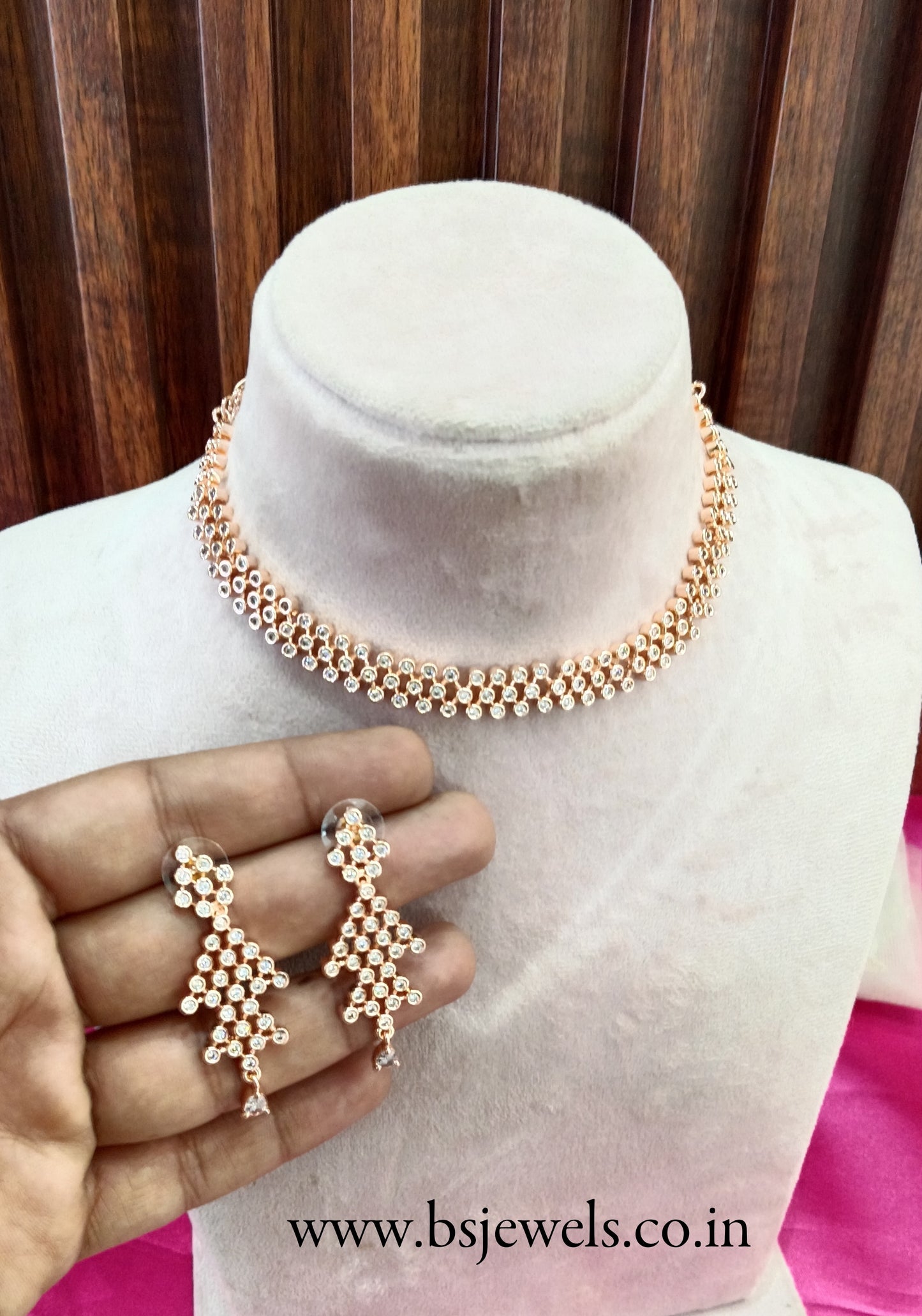 Rose Gold American Diamond Cz Necklace Jewellery Fontana Set
